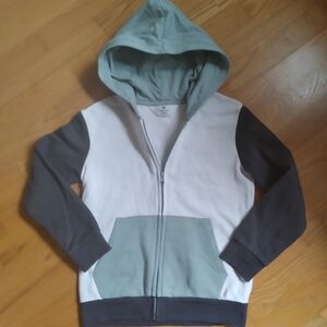 H&M Kids Colorblock Fleece Hoodie Jacket in Gray Green and White 6/7